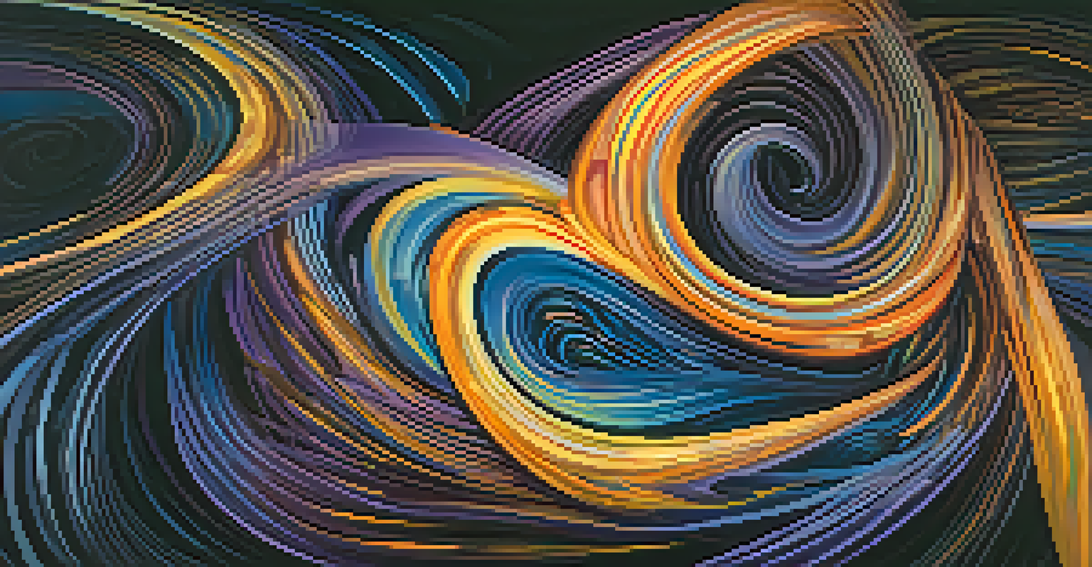 An abstract image with swirling, colorful patterns and lights set against a dark background, representing consciousness and perception.