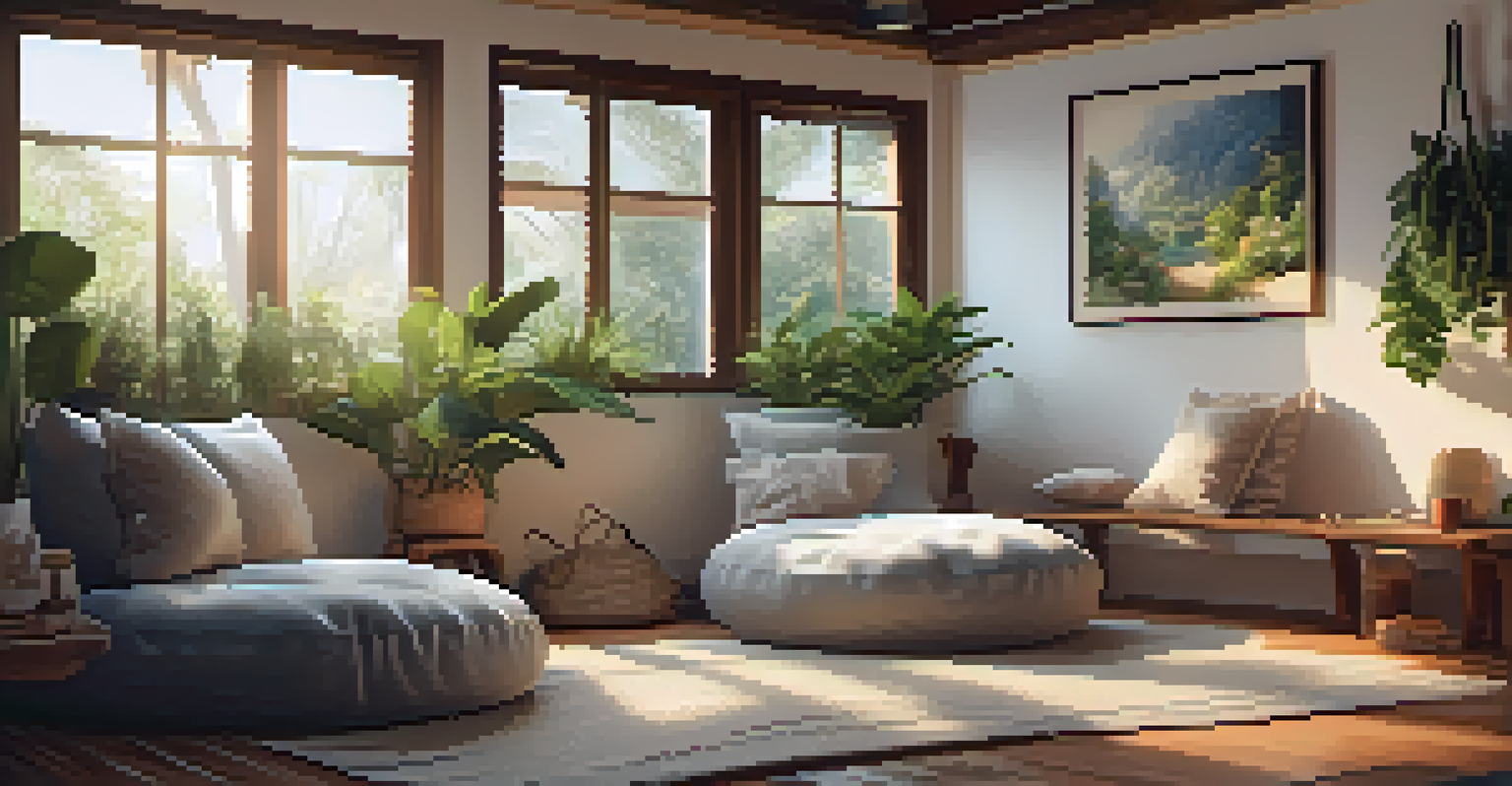 A cozy indoor space with soft lighting, bean bags, and calming decorations, promoting relaxation.