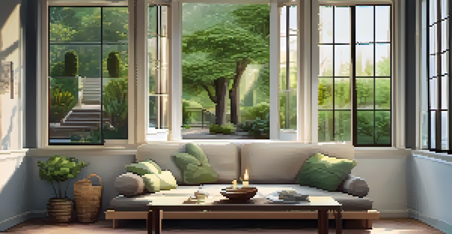 A tranquil indoor space with comfortable cushions, soft lighting, and calming items for relaxation.