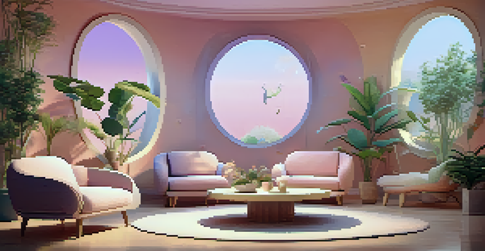 A tranquil therapy setting with soft lighting and comfortable seating, surrounded by plants and soothing colors.
