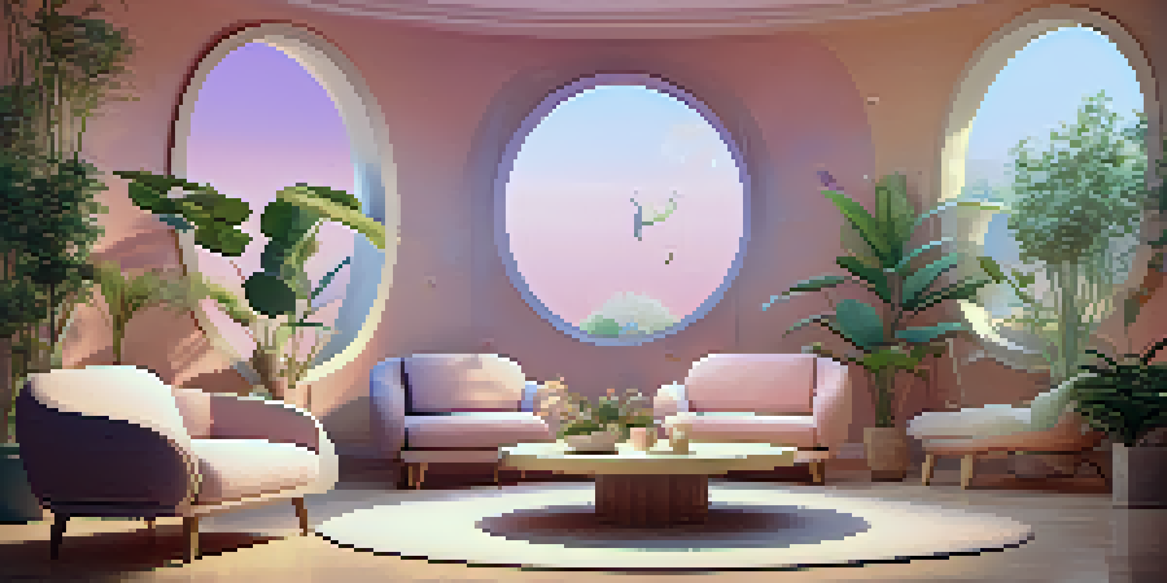 A tranquil therapy setting with soft lighting and comfortable seating, surrounded by plants and soothing colors.