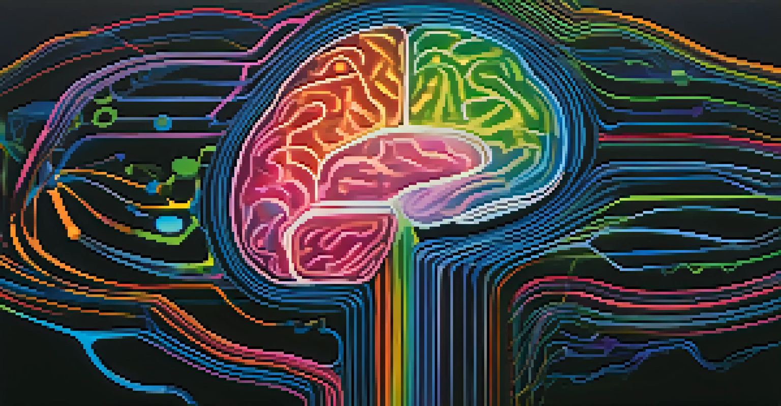 An abstract image of a colorful brain with glowing neural connections against a dark background.