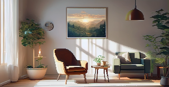 A cozy therapy room with a plush armchair, a small table with a journal and tea, and sunlight filtering through sheer curtains.