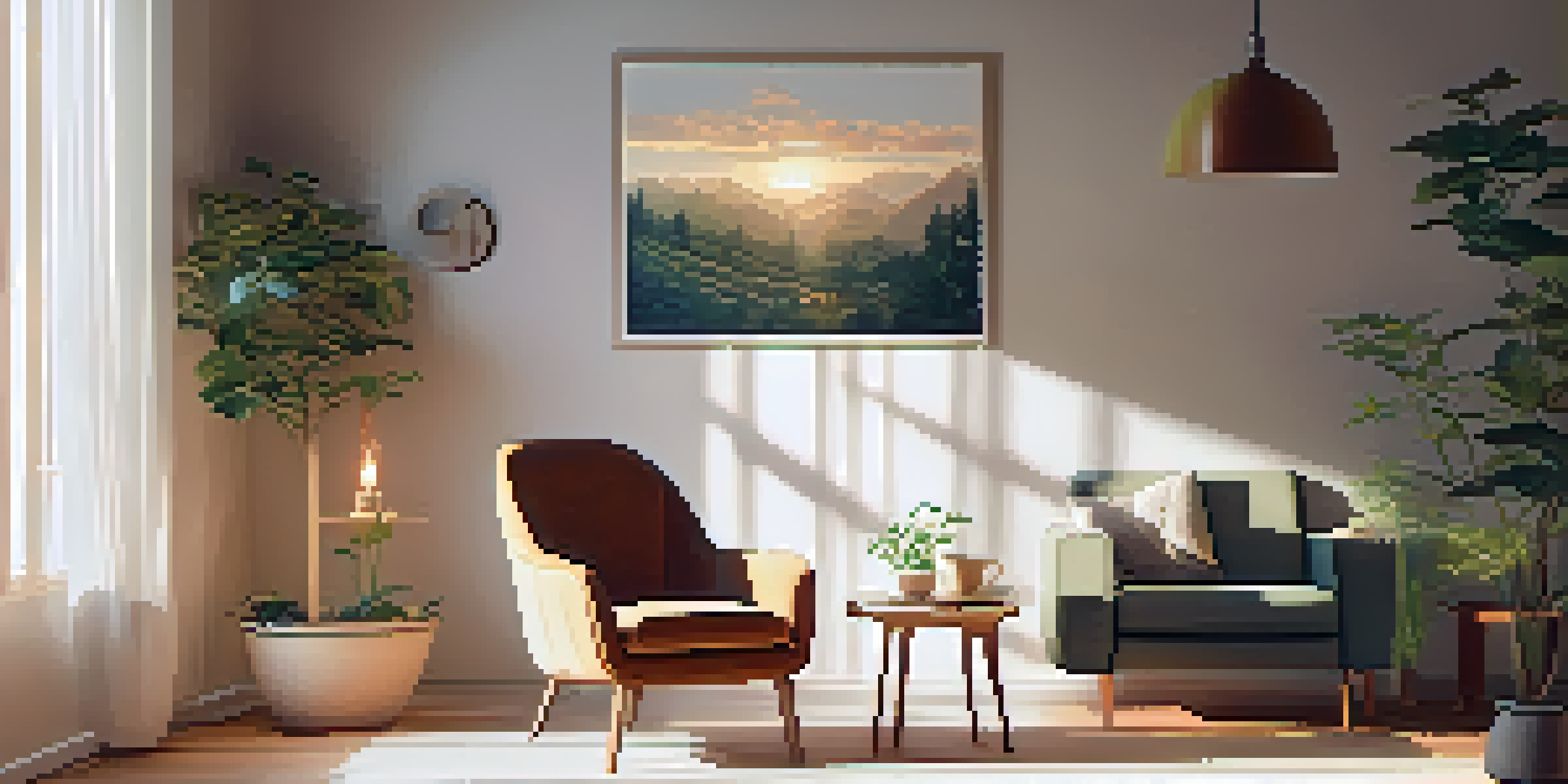 A cozy therapy room with a plush armchair, a small table with a journal and tea, and sunlight filtering through sheer curtains.