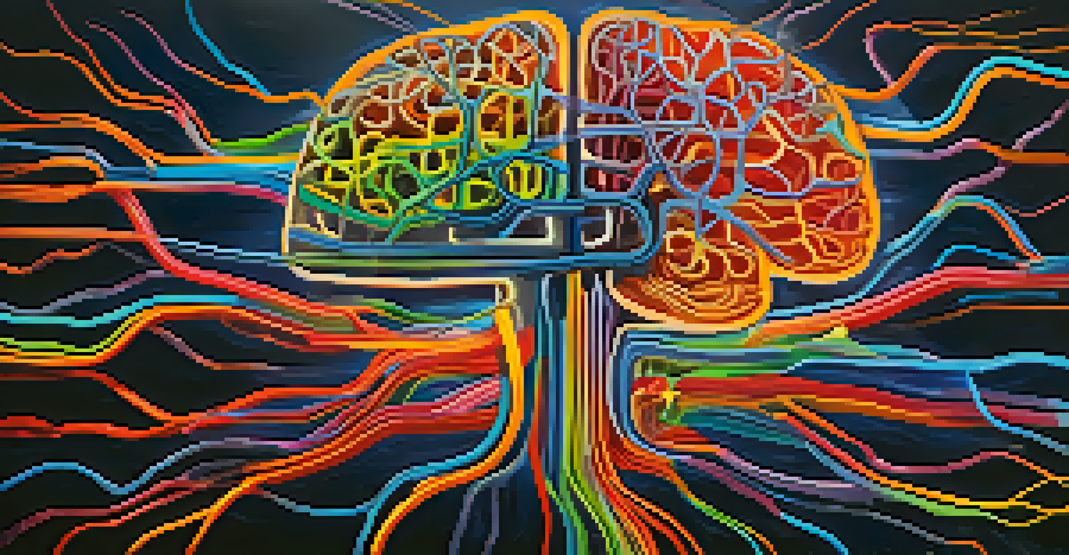 An abstract image of a brain with colorful neural pathways, representing healing and transformation.