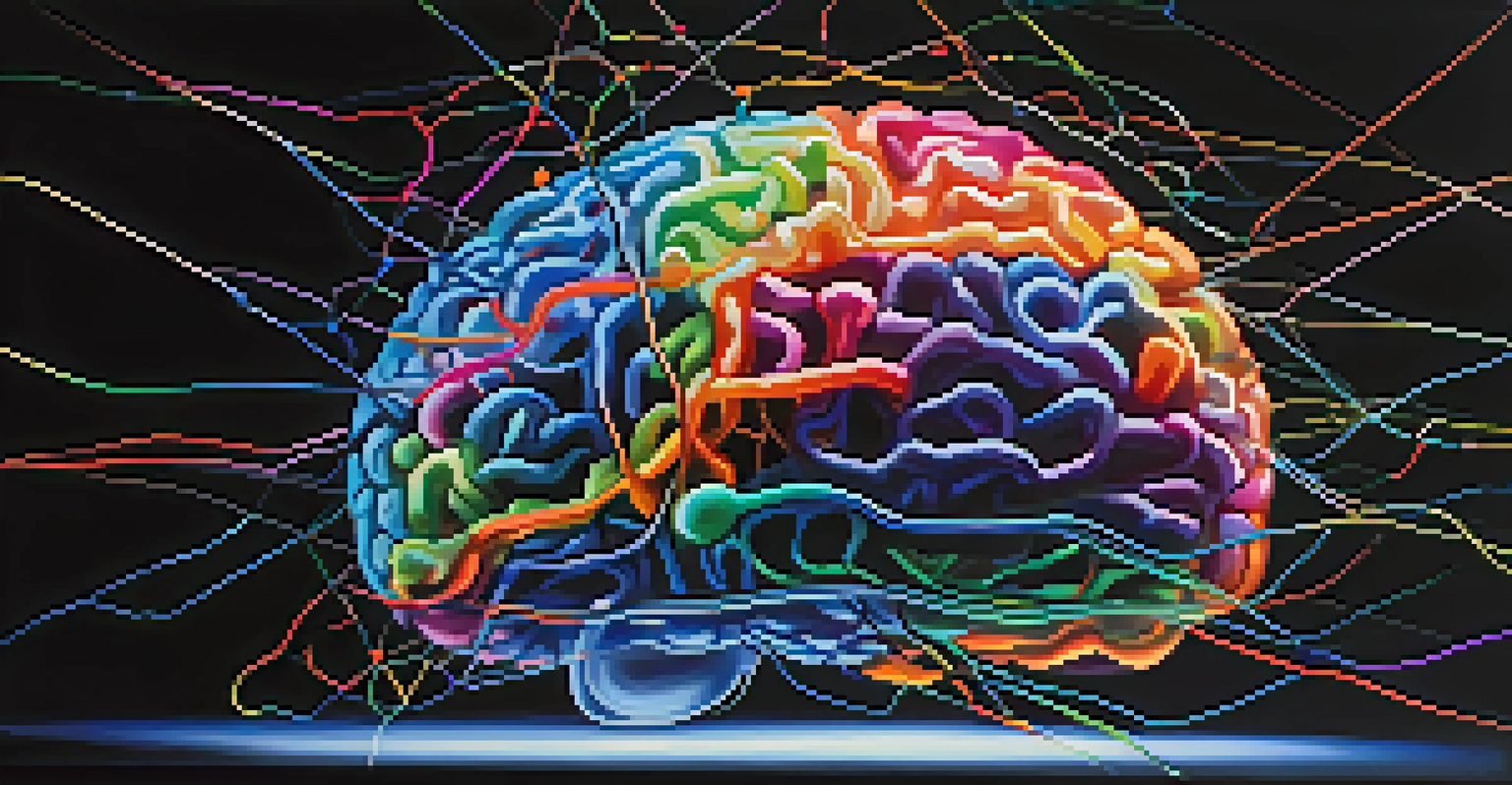 An abstract visual of a brain with colorful neural pathways and glowing nodes against a dark background.