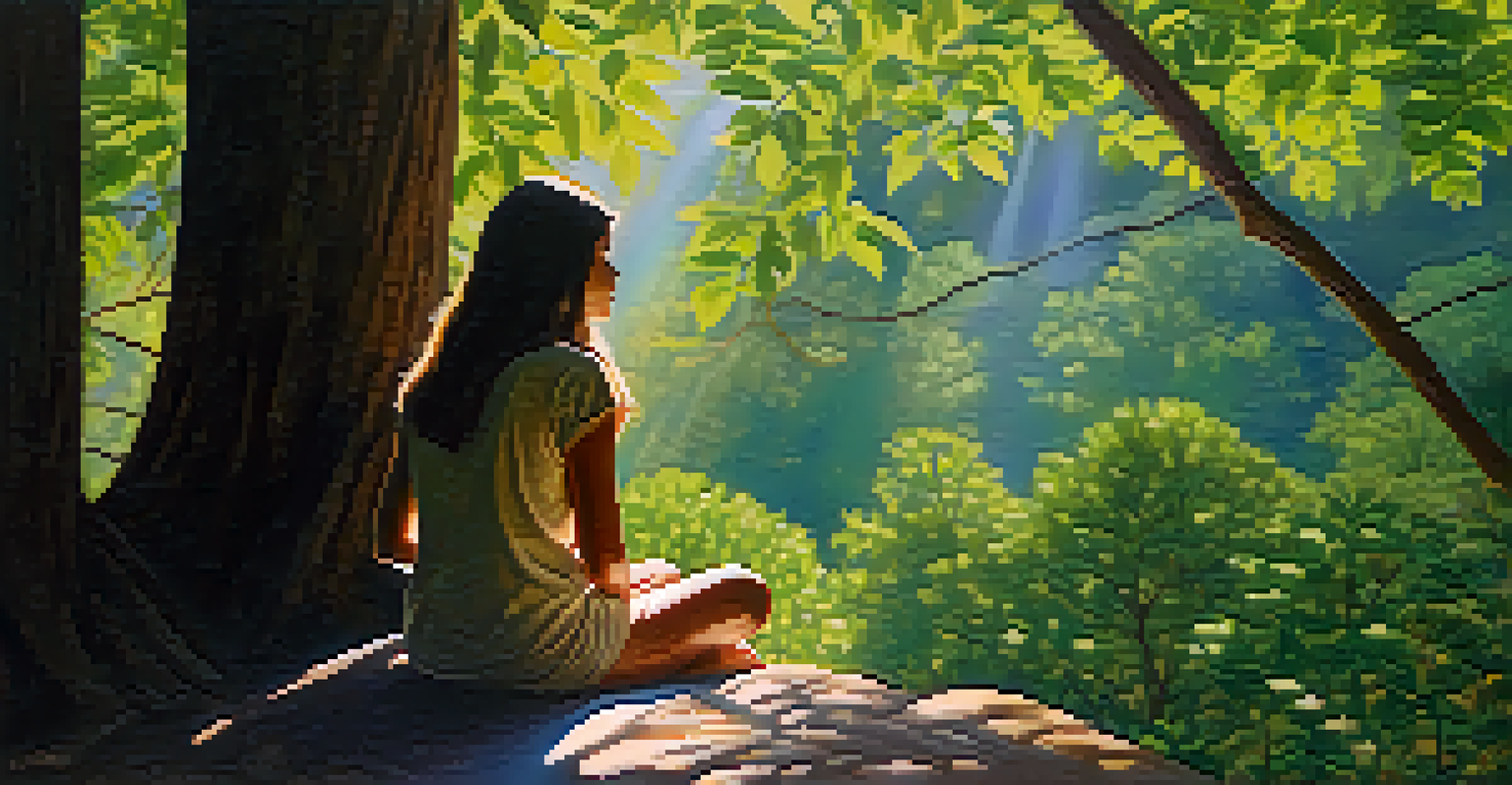 A person in a meditative pose surrounded by nature, reflecting tranquility and the transformative experience of emotional exploration in therapy.