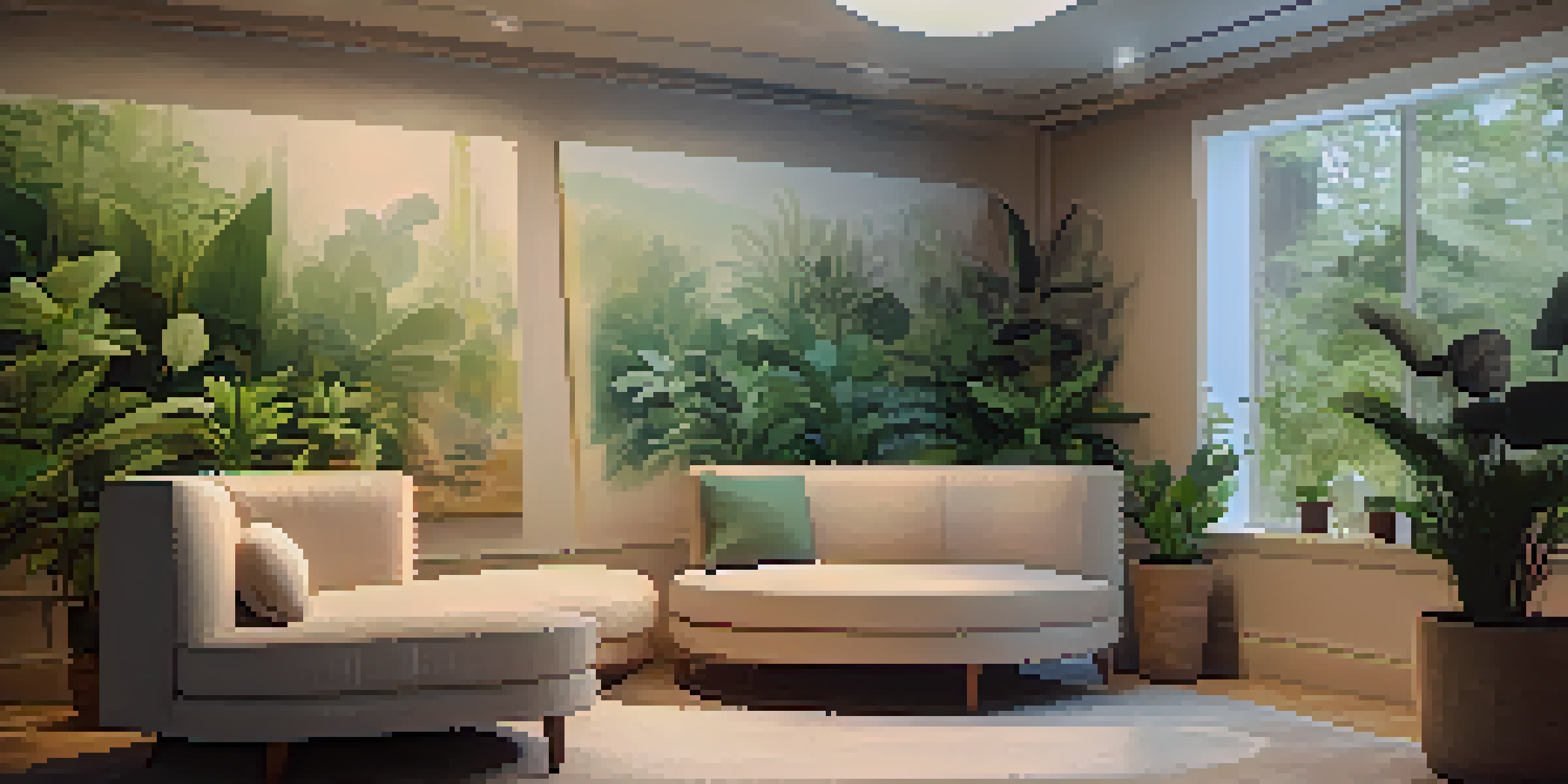 A calming therapy room with soft lighting, comfortable seating, and peaceful plants, designed for a therapeutic setting.