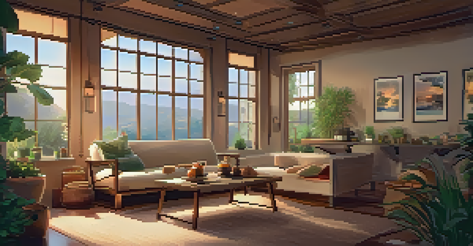 A cozy indoor space with comfortable seating, soft lighting, and refreshments, creating a tranquil atmosphere.