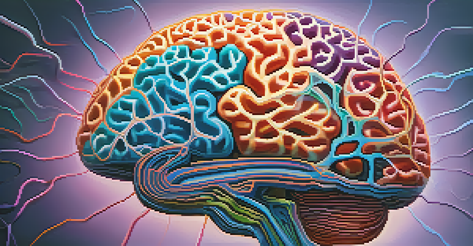 An abstract image of a colorful brain with highlighted neural connections.
