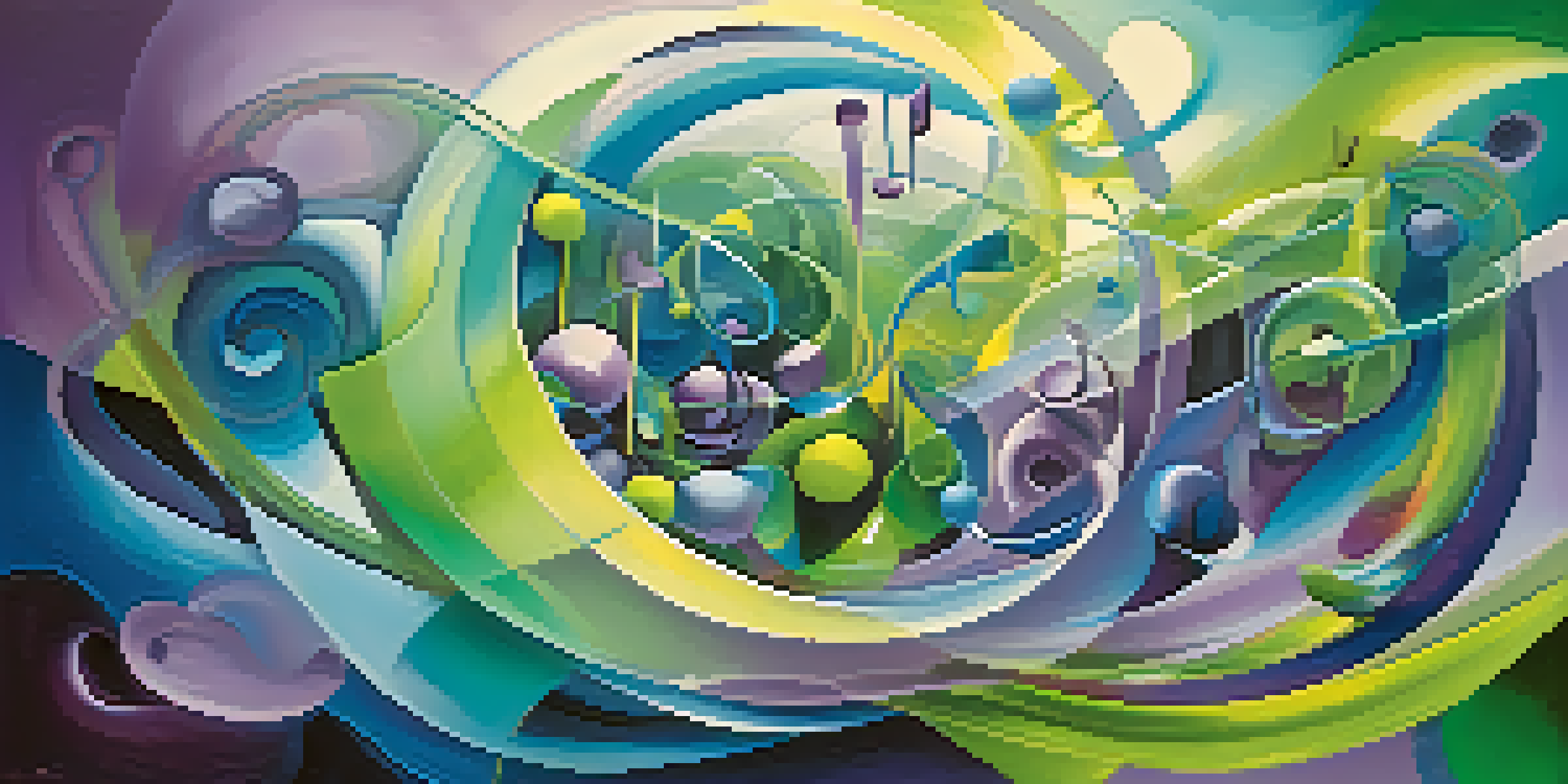 An abstract image showing a blend of colors and shapes that represent a synesthetic experience, with musical notes transforming into vibrant hues.