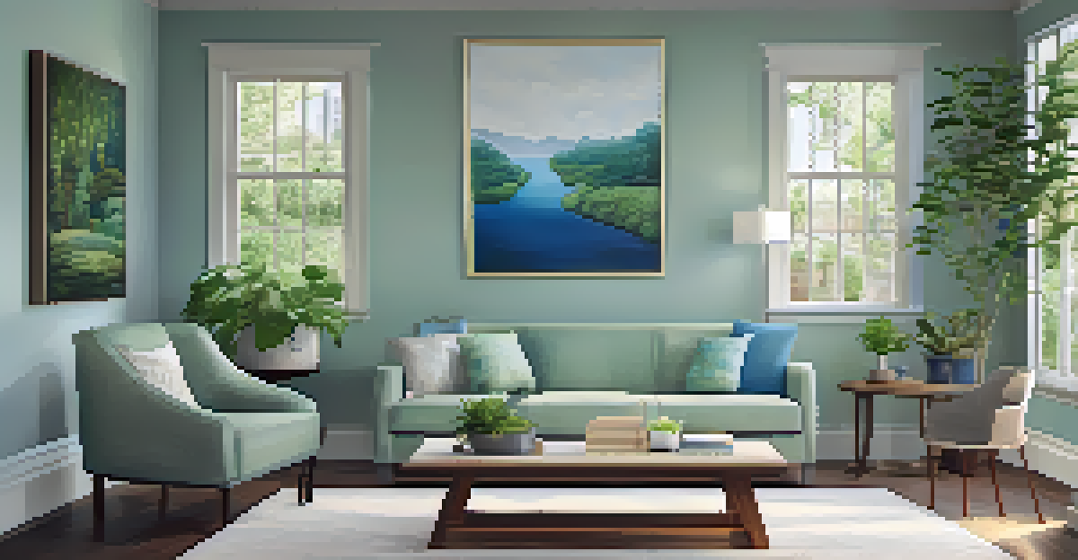 A peaceful therapeutic room with soft lighting, plants, and a view of a garden, symbolizing a healing environment.