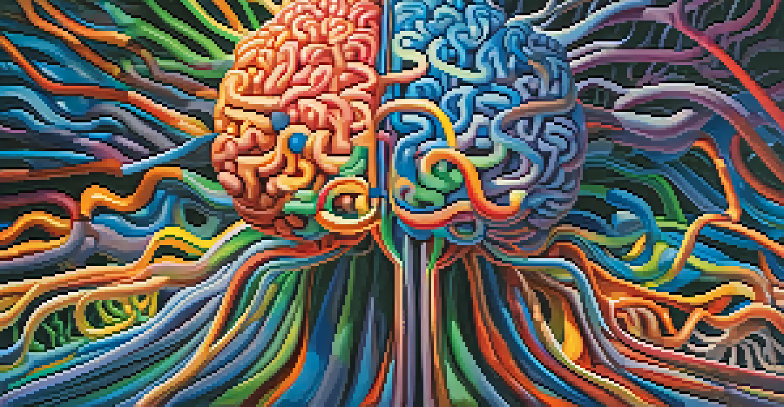 An abstract representation of the brain's neural pathways in vivid colors, symbolizing altered states of consciousness and the connection between hallucinogens and lucid dreaming.