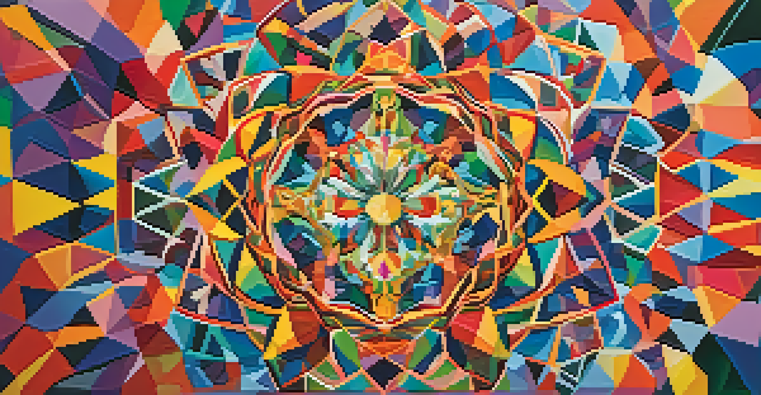 An abstract kaleidoscope of vibrant colors and geometric patterns creating a sense of movement.