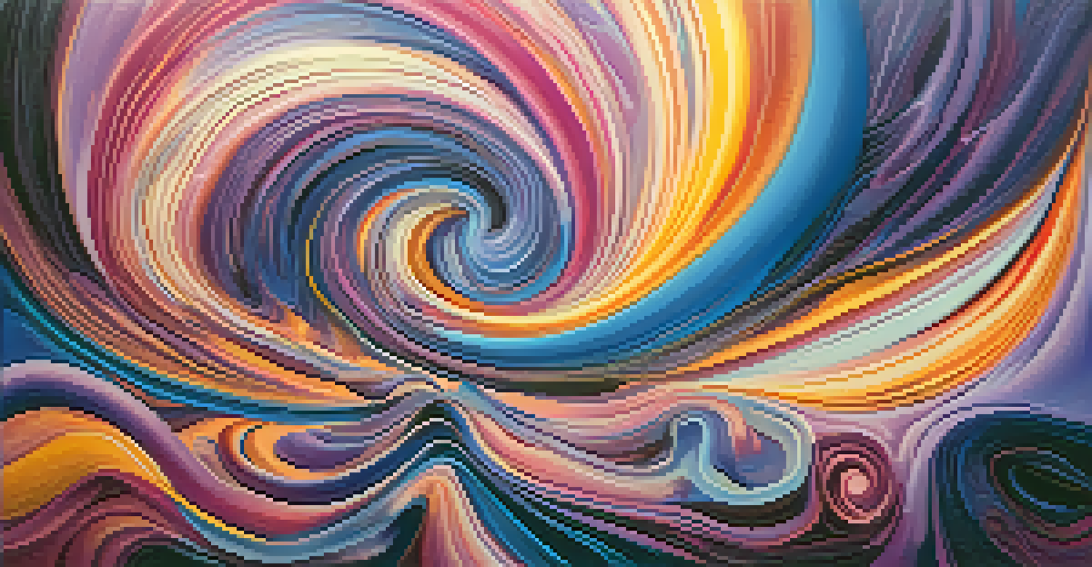 An abstract artwork depicting swirling colors and shapes symbolizing various emotions during a hallucinogenic experience, set against a gradient background.