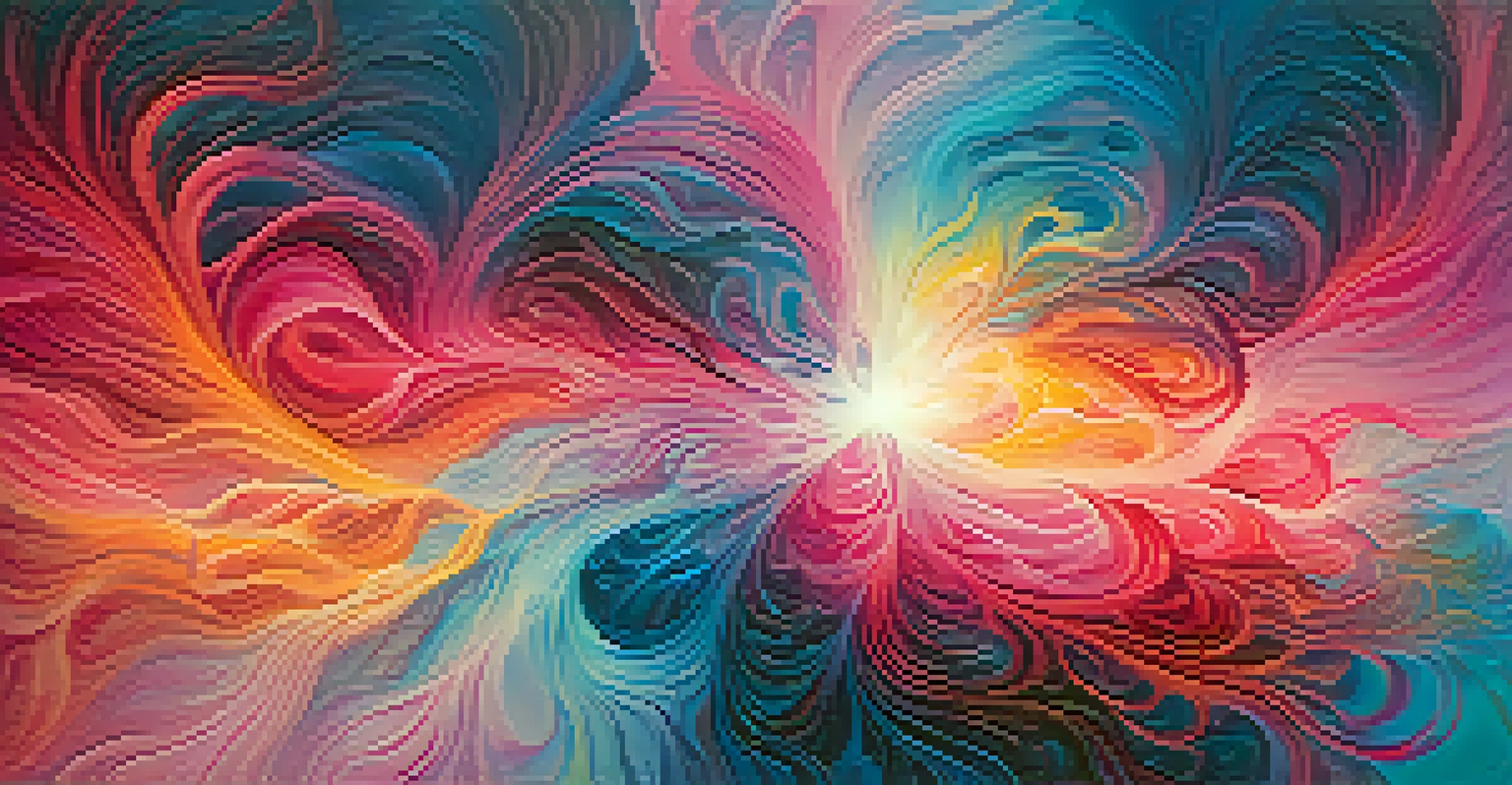 An abstract colorful image representing creativity, with swirling shapes and patterns resembling neurons against a gradient background.