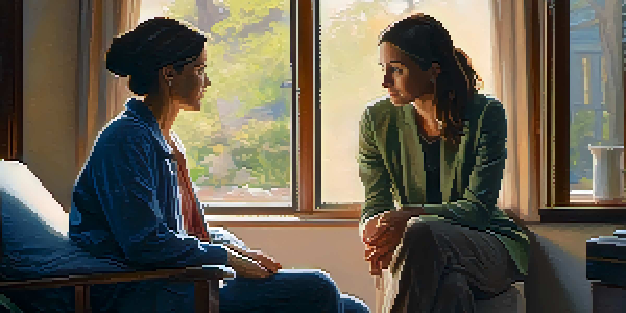 A therapist and patient in a warm, inviting room, engaged in a deep and empathetic conversation.