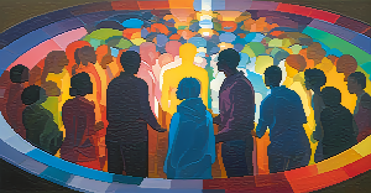 An abstract image of colorful human silhouettes arranged in a circle, symbolizing unity.