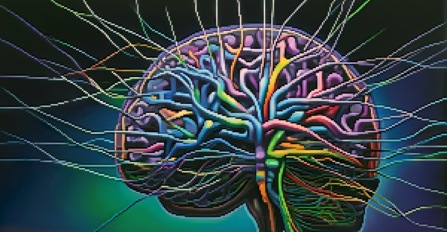 A colorful artistic representation of a brain with glowing neural pathways against a dark background.