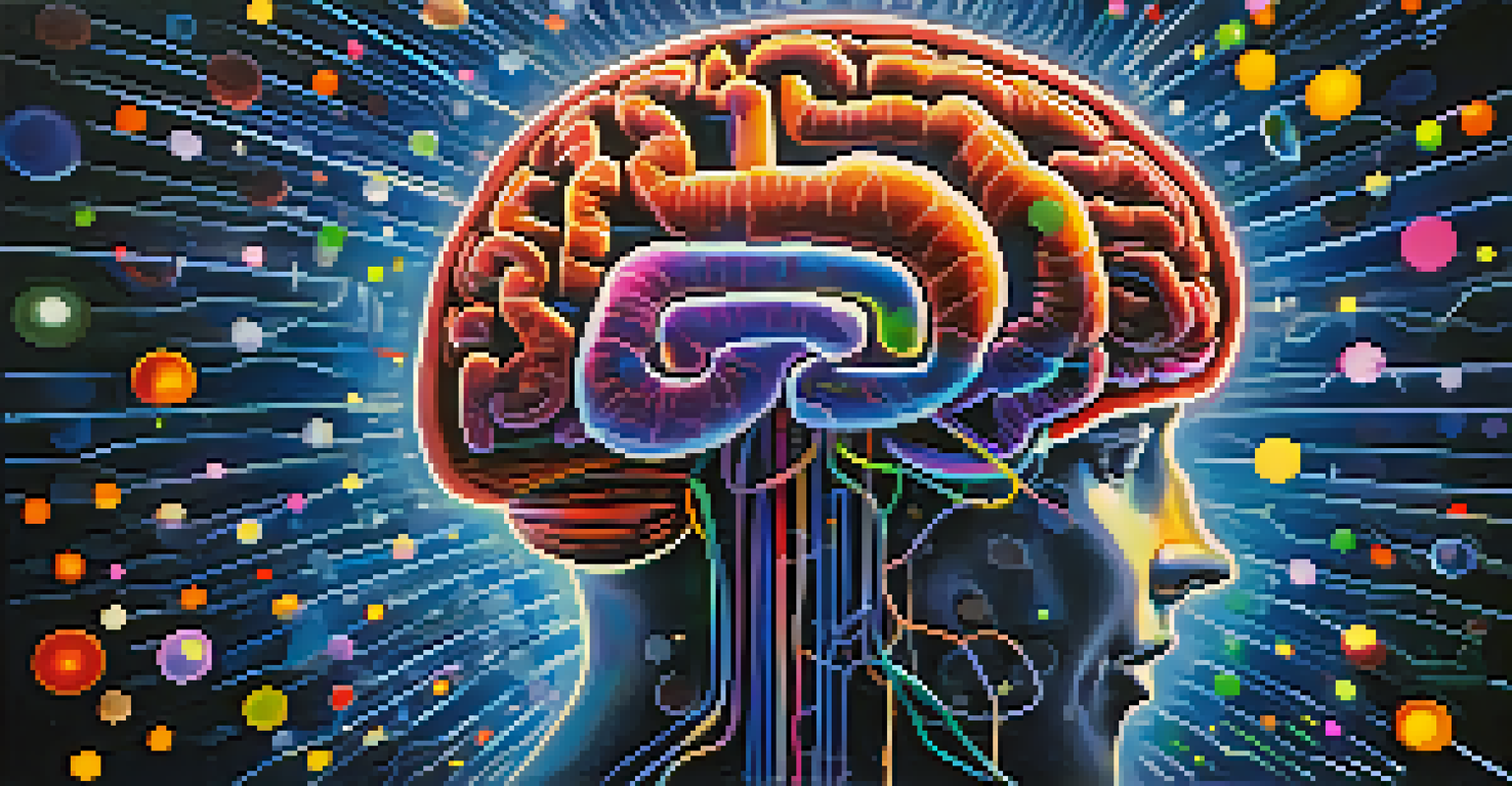 An artistic illustration of a brain with glowing 5-HT2A receptors, surrounded by colorful light waves on a dark background.