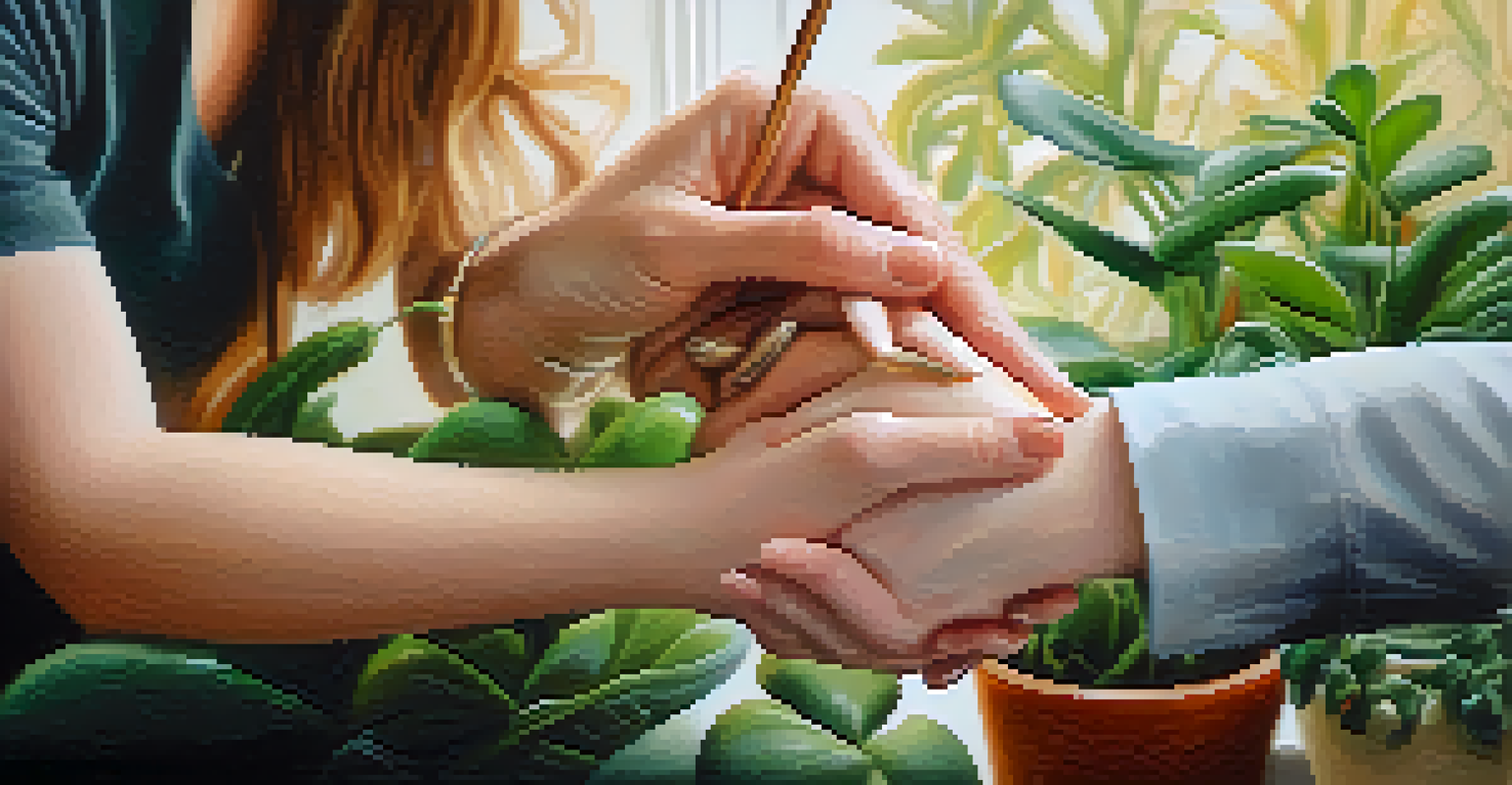 A therapist's hand holding a client's hand, representing empathy and support in a therapy setting.