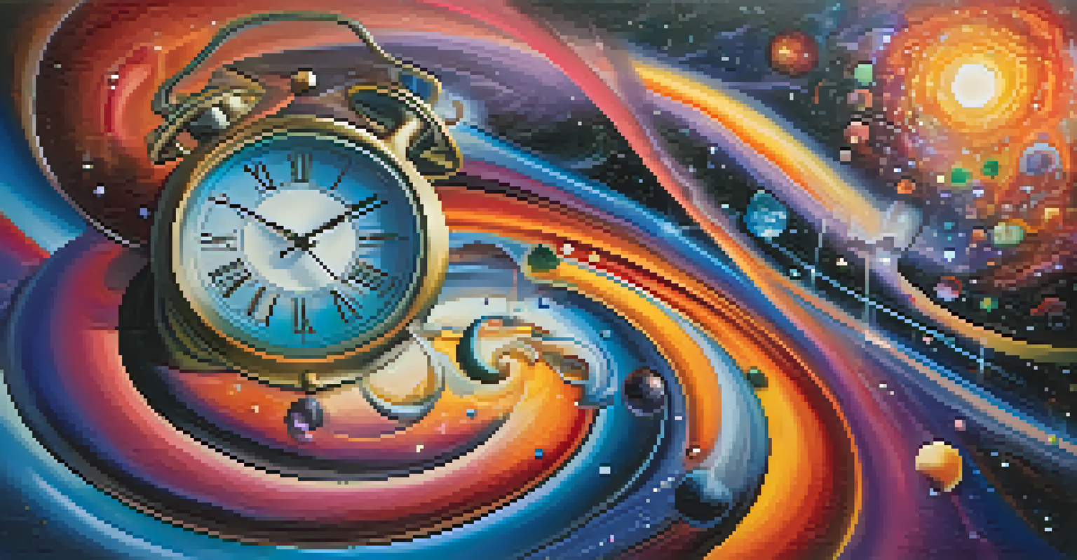 An abstract image showing melting clocks against a cosmic background, representing the fluidity of time perception.