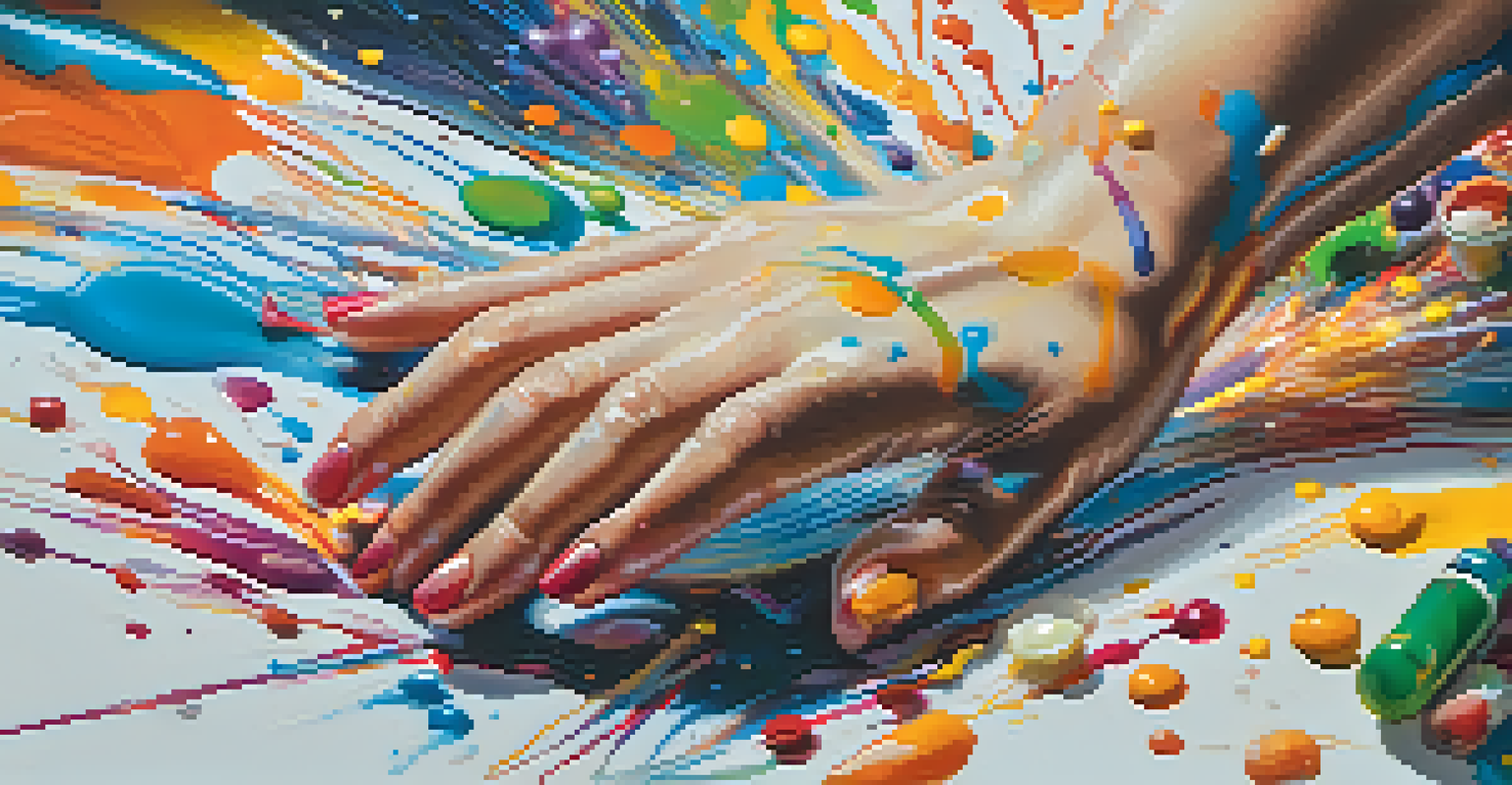 A hand painting abstract art on a canvas with vibrant colors and patterns, capturing the essence of creativity.