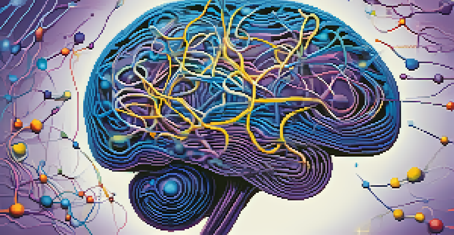 An abstract illustration of neurotransmitters in the brain with vibrant colors and swirling patterns.