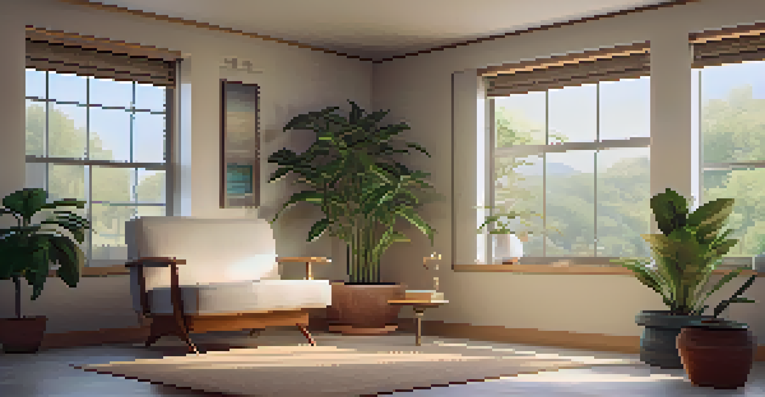 A calming therapy room with soft lighting, comfortable seating, and a potted plant, evoking a sense of tranquility.