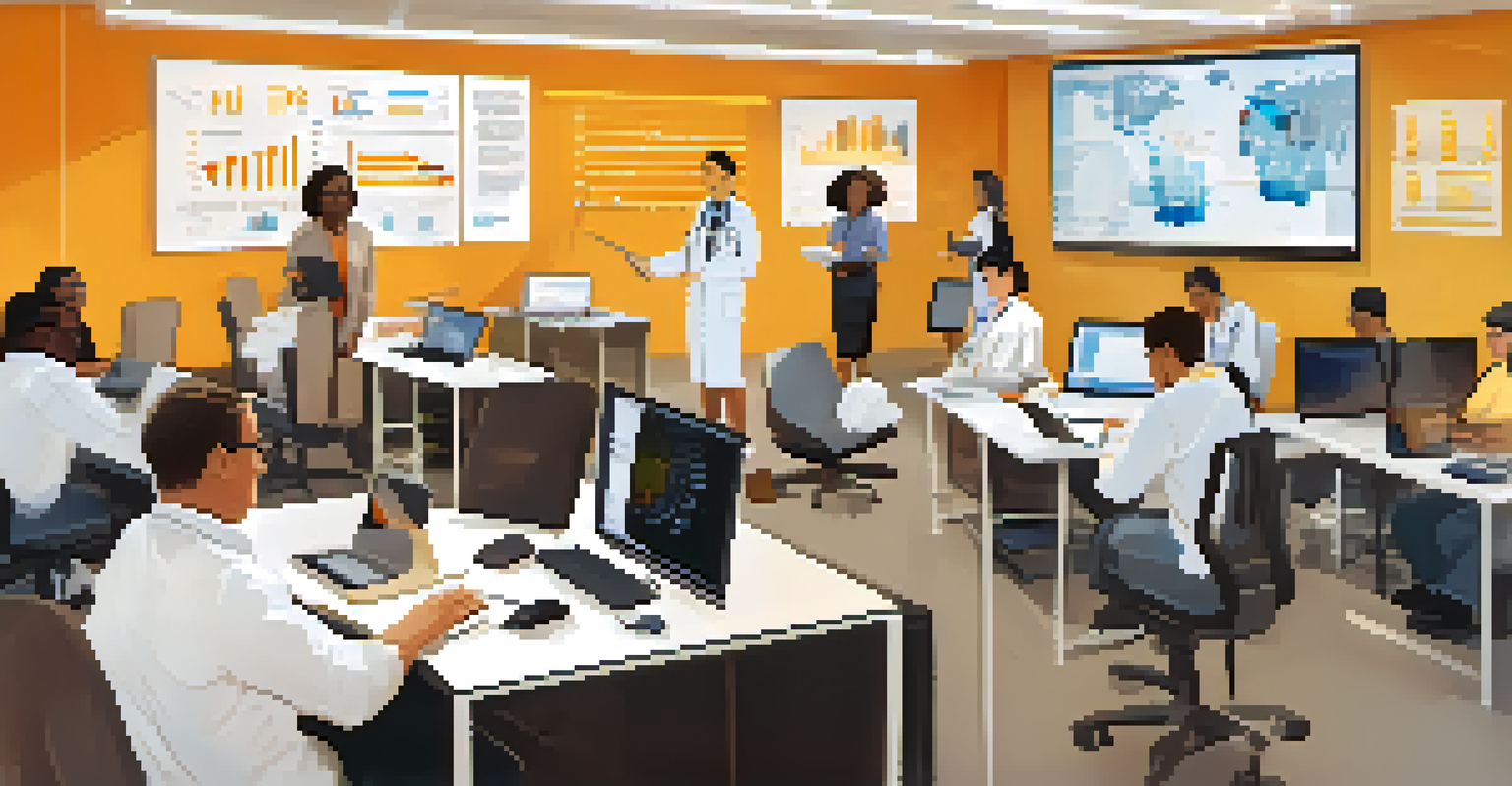 A group of healthcare professionals in an office training session about data security.