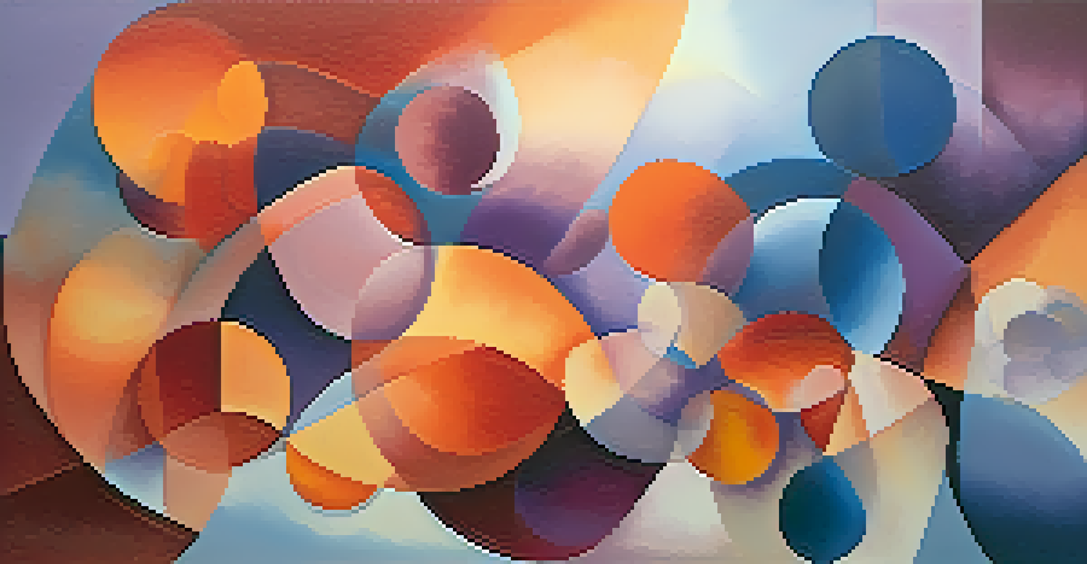 An abstract image representing empathy with intertwining shapes in warm and cool colors.