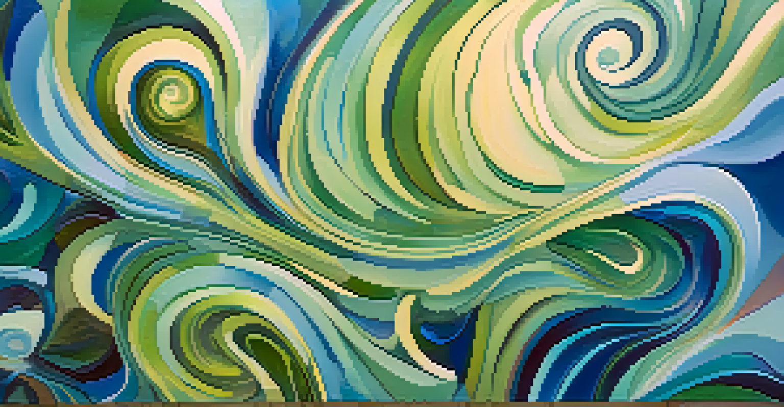 An abstract artistic representation of emotional processing in therapy, with swirling shapes and calming colors symbolizing exploration of feelings.