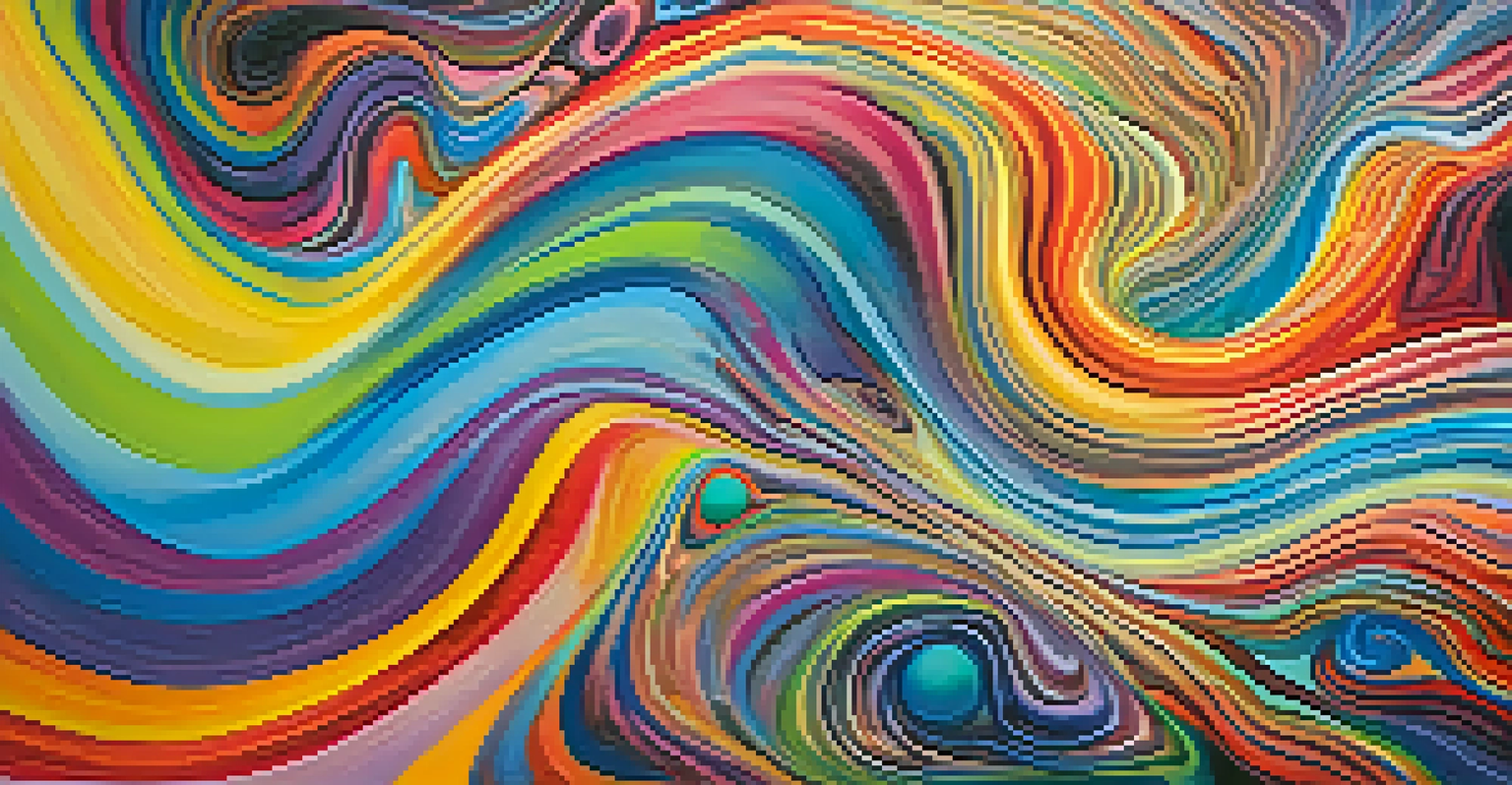 An abstract image with vibrant swirls of color and organic shapes, symbolizing transformation and emotional exploration.