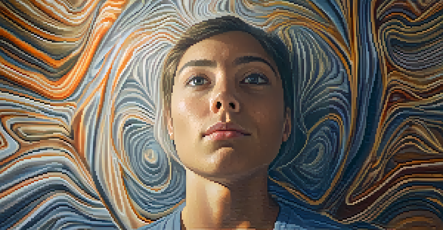 A close-up of a person in a hypnotic state with a focused expression and swirling effects in the background.