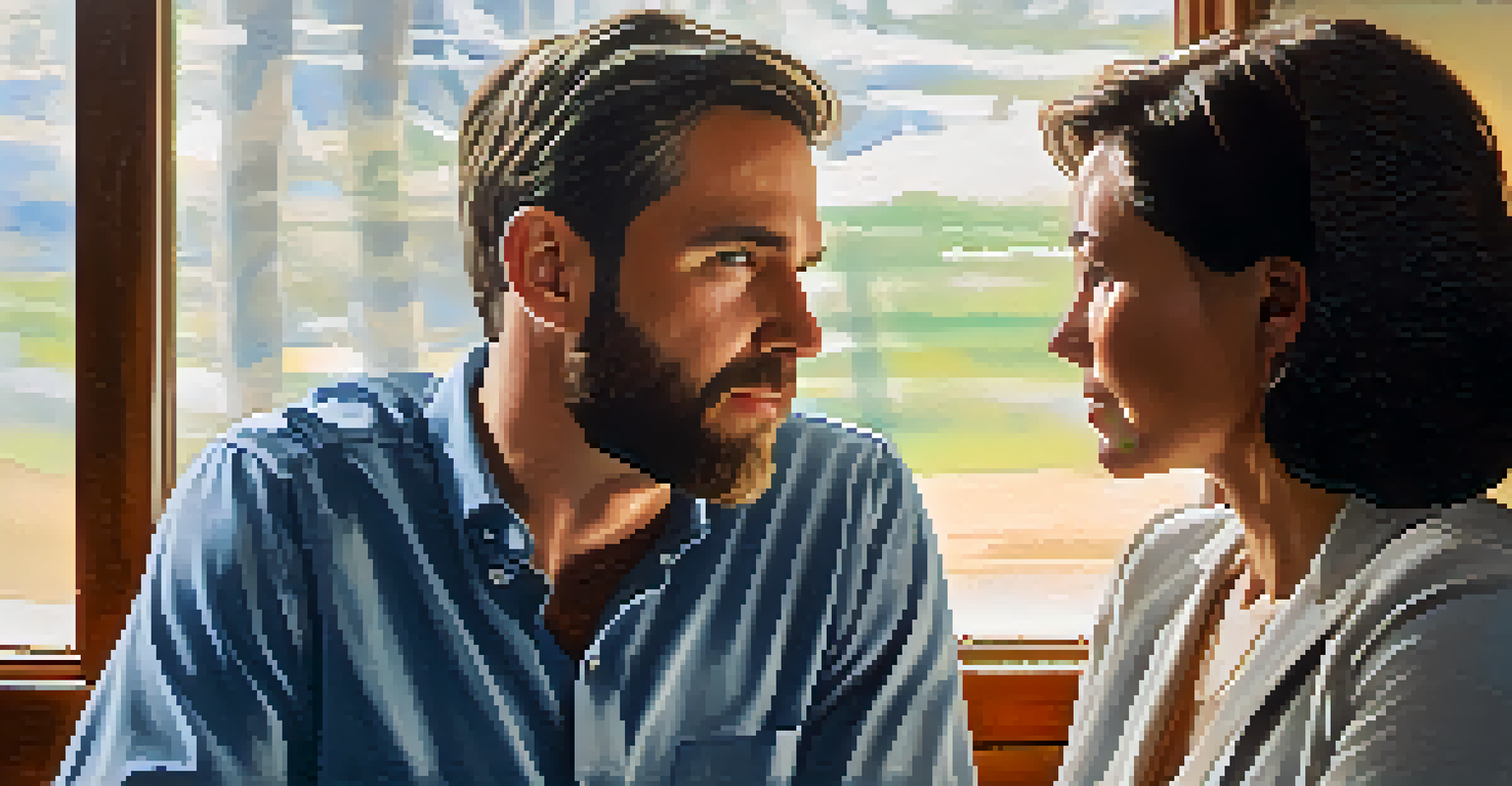 A therapist and client in a conversation, with a compassionate expression and a contemplative mood, emphasizing integration therapy.