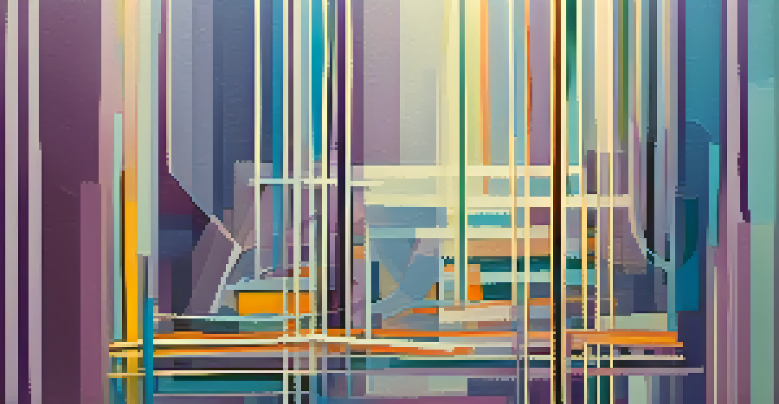 An abstract illustration depicting emotional connections among individuals, with colorful lines and shapes against a gradient background.