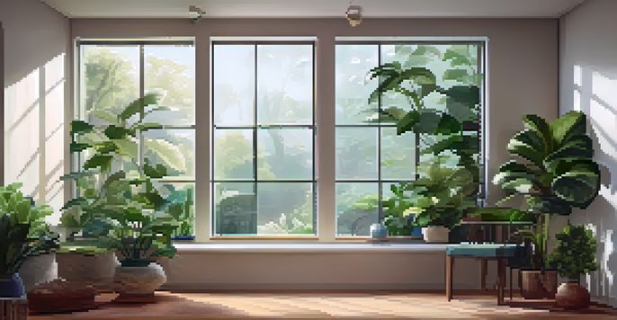 A tranquil indoor setting for breathwork, with soft lighting, cushions on the floor, and plants, creating a peaceful atmosphere.