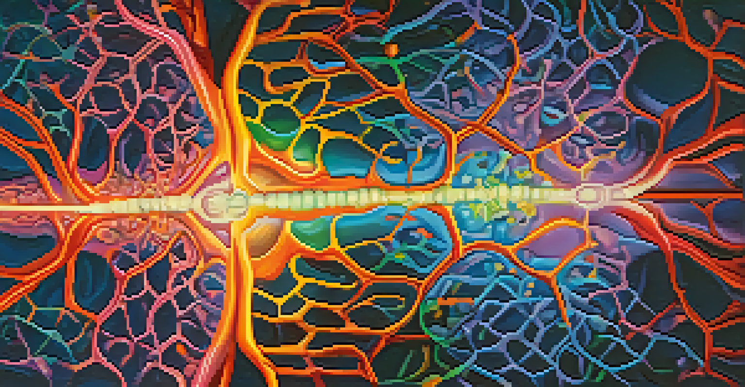 A colorful representation of a brain with bright neural connections, illustrating mental processes related to placebos and hallucinogens.
