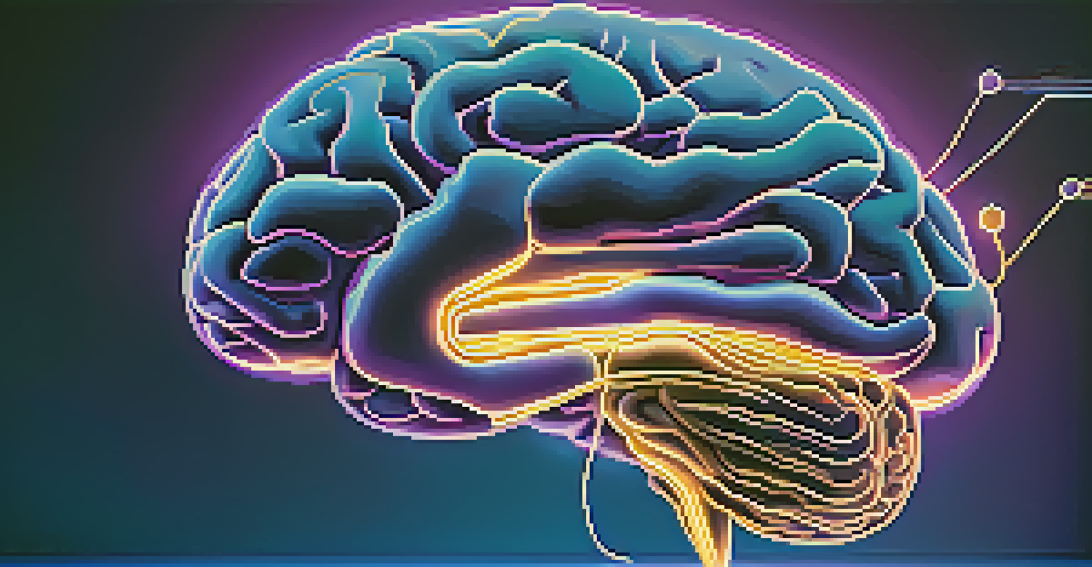 An abstract depiction of the brain with glowing neural connections against a gradient background of blues and purples.