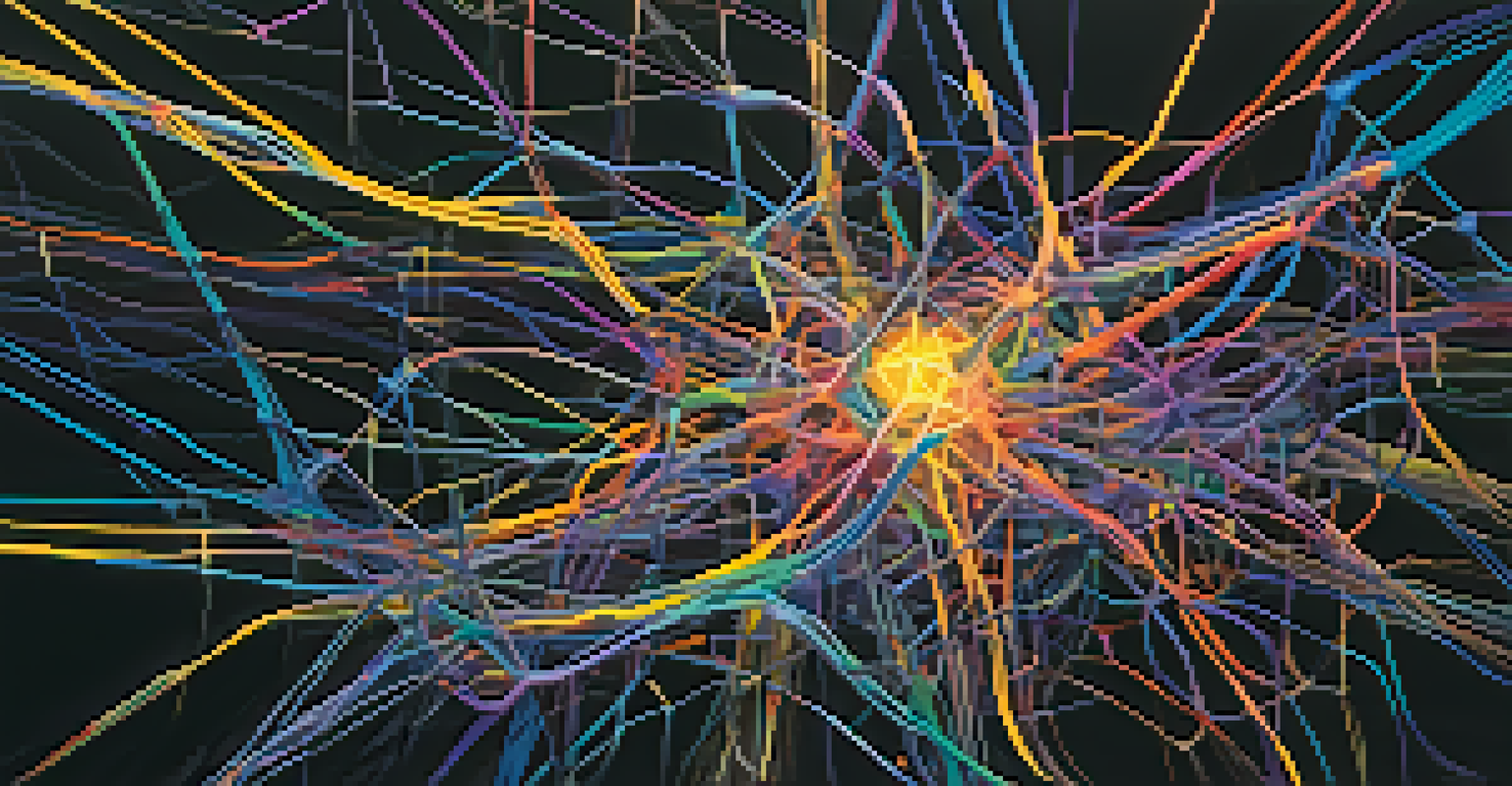 An abstract representation of neural connections with colorful lines and nodes symbolizing brain activity.