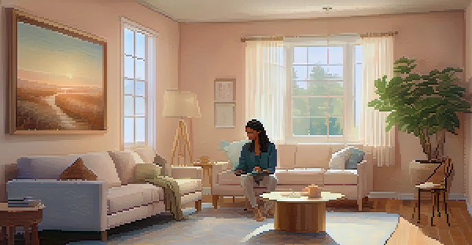 A cozy therapy room with soft lighting, where a therapist is gently interacting with a young adult, creating a safe atmosphere for therapy.
