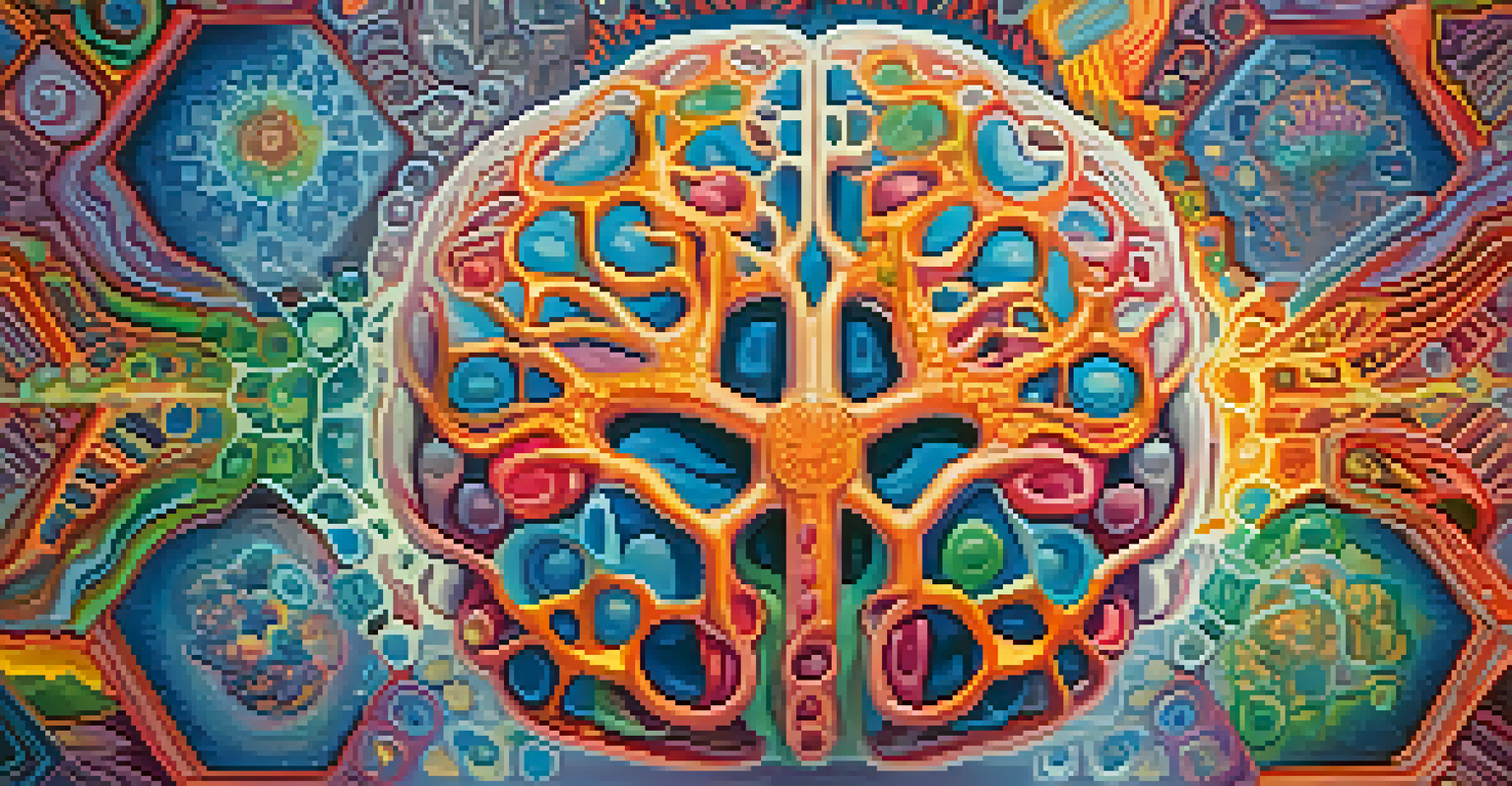An artistic depiction of the brain surrounded by colorful swirls and light, representing the effects of psychedelics on brain function.