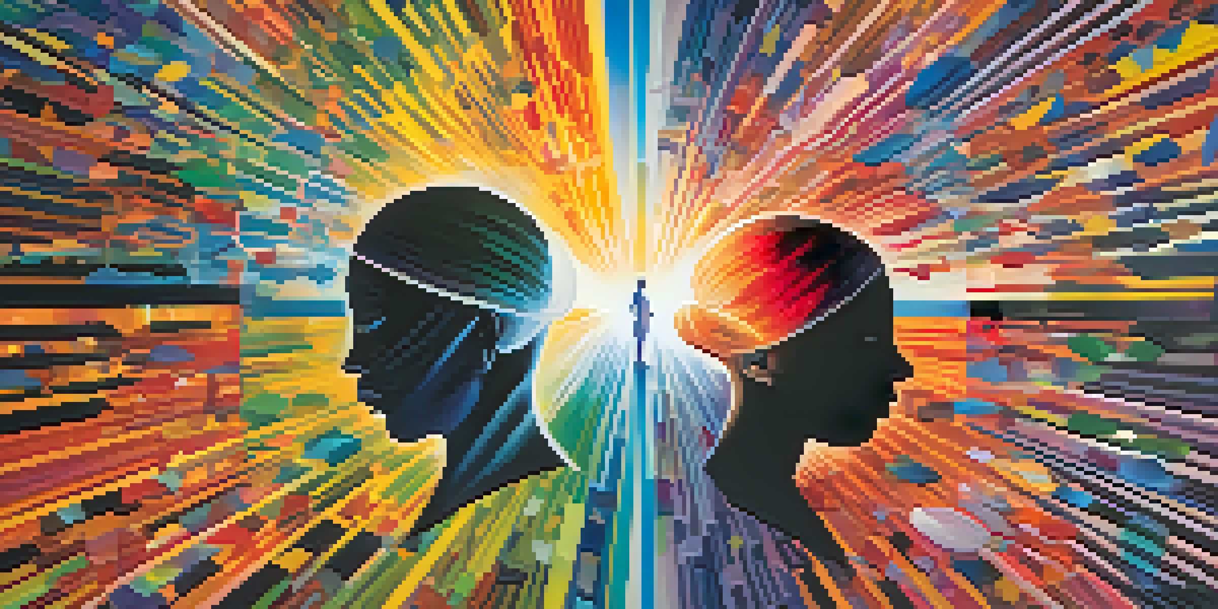 Abstract image representing empathy with intertwined silhouettes and vibrant colors.