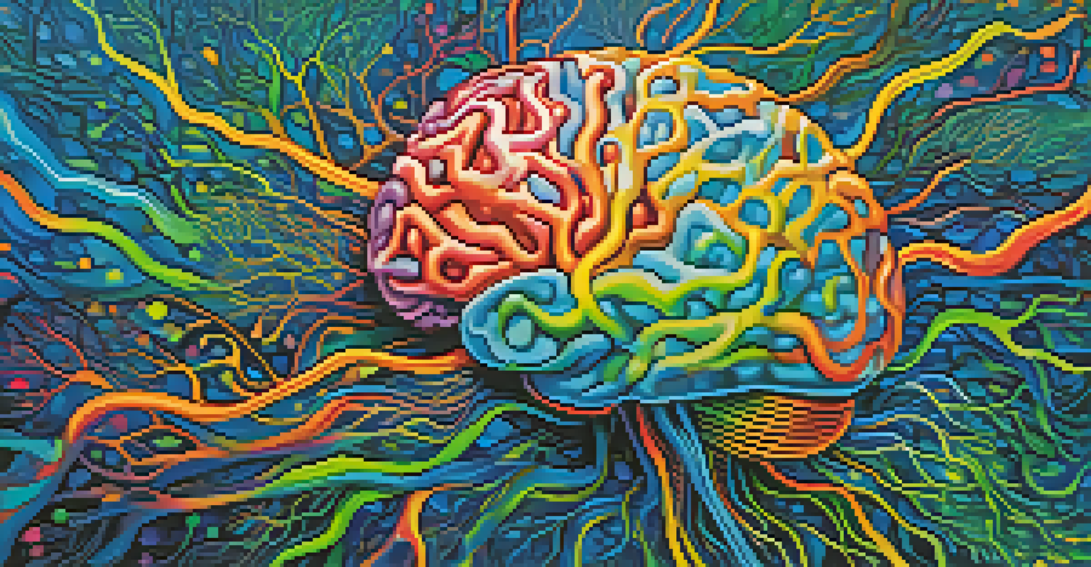 An abstract brain illustration with vibrant colors highlighting emotional processing and neuroplasticity.