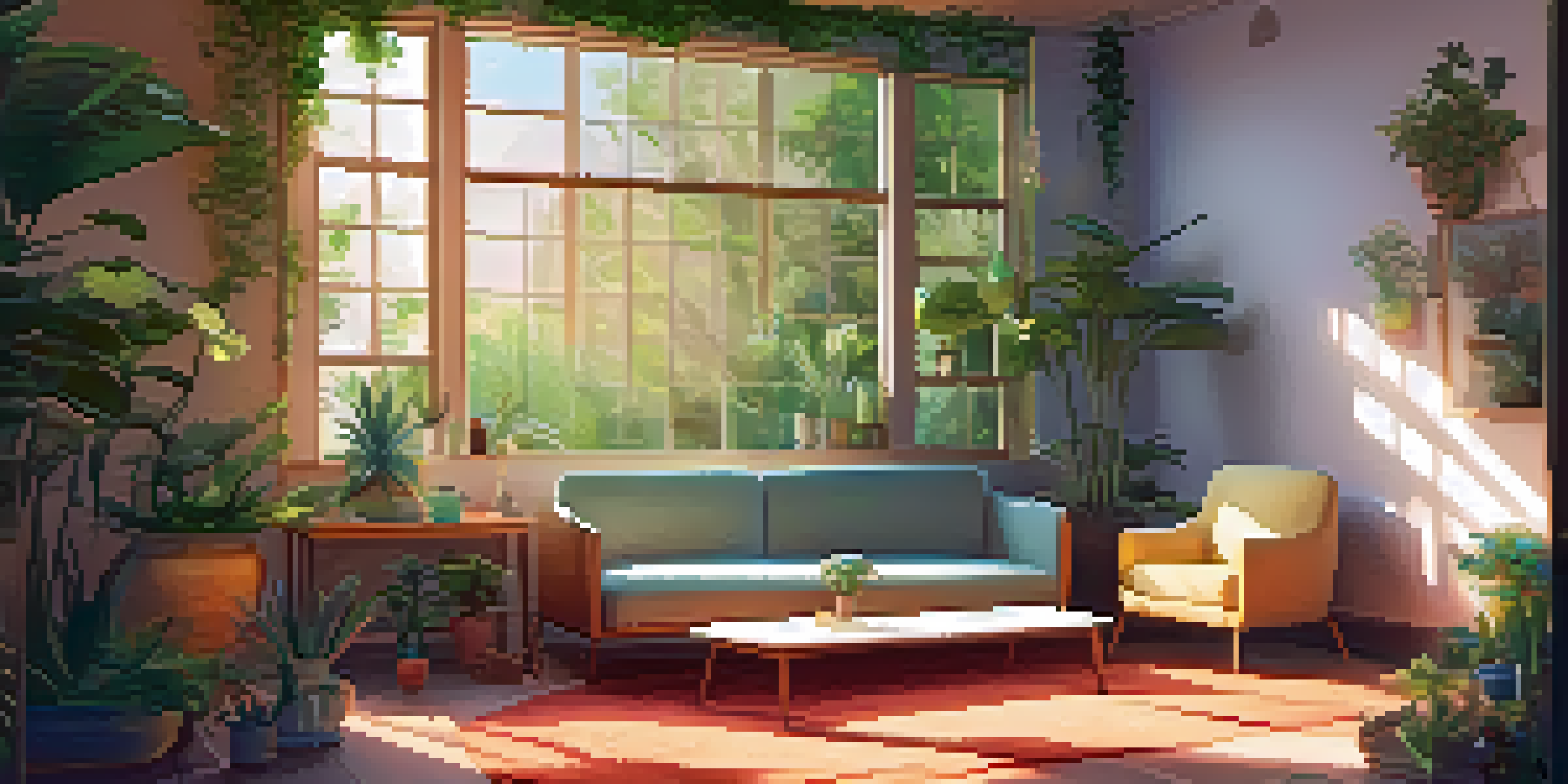 A calming therapy room with a therapist guiding a patient, surrounded by plants and warm lighting.