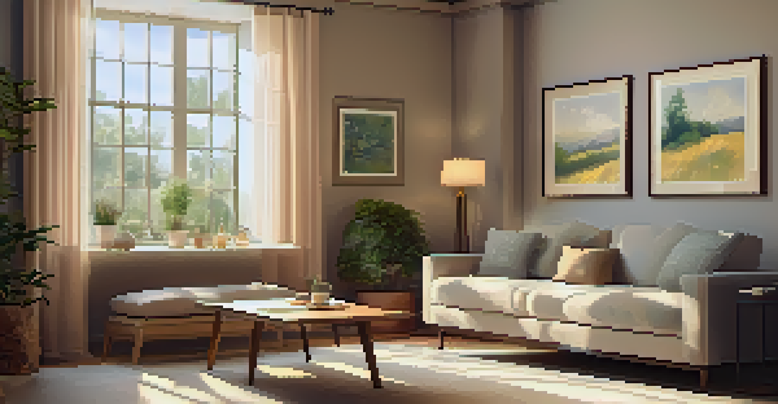 A peaceful therapy room with soft lighting, a comfortable couch, and calming decor.