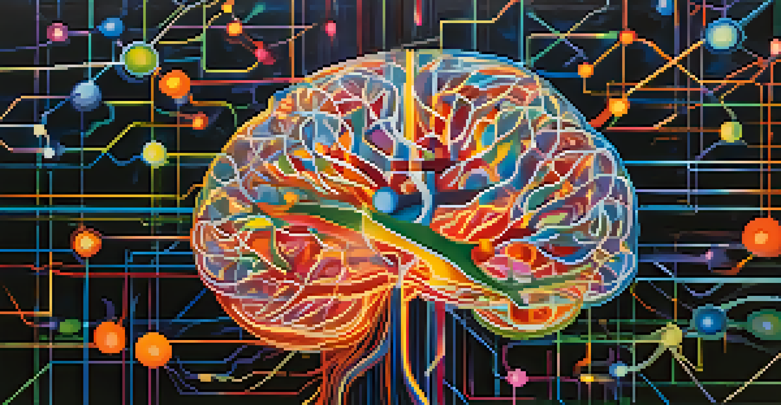 An abstract representation of a brain with vibrant colors and glowing neural pathways, symbolizing neuroplasticity and emotional healing.