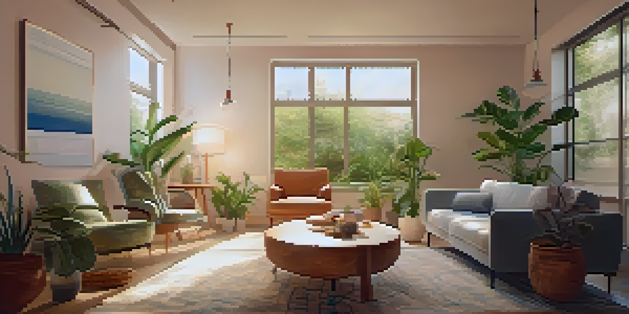 A cozy therapy room with warm lighting, a therapist and patient seated comfortably, surrounded by plants and peaceful decor.