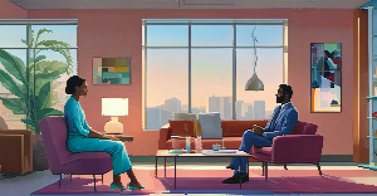 A therapist and patient in a modern therapy office, depicting a supportive and attentive therapeutic relationship.