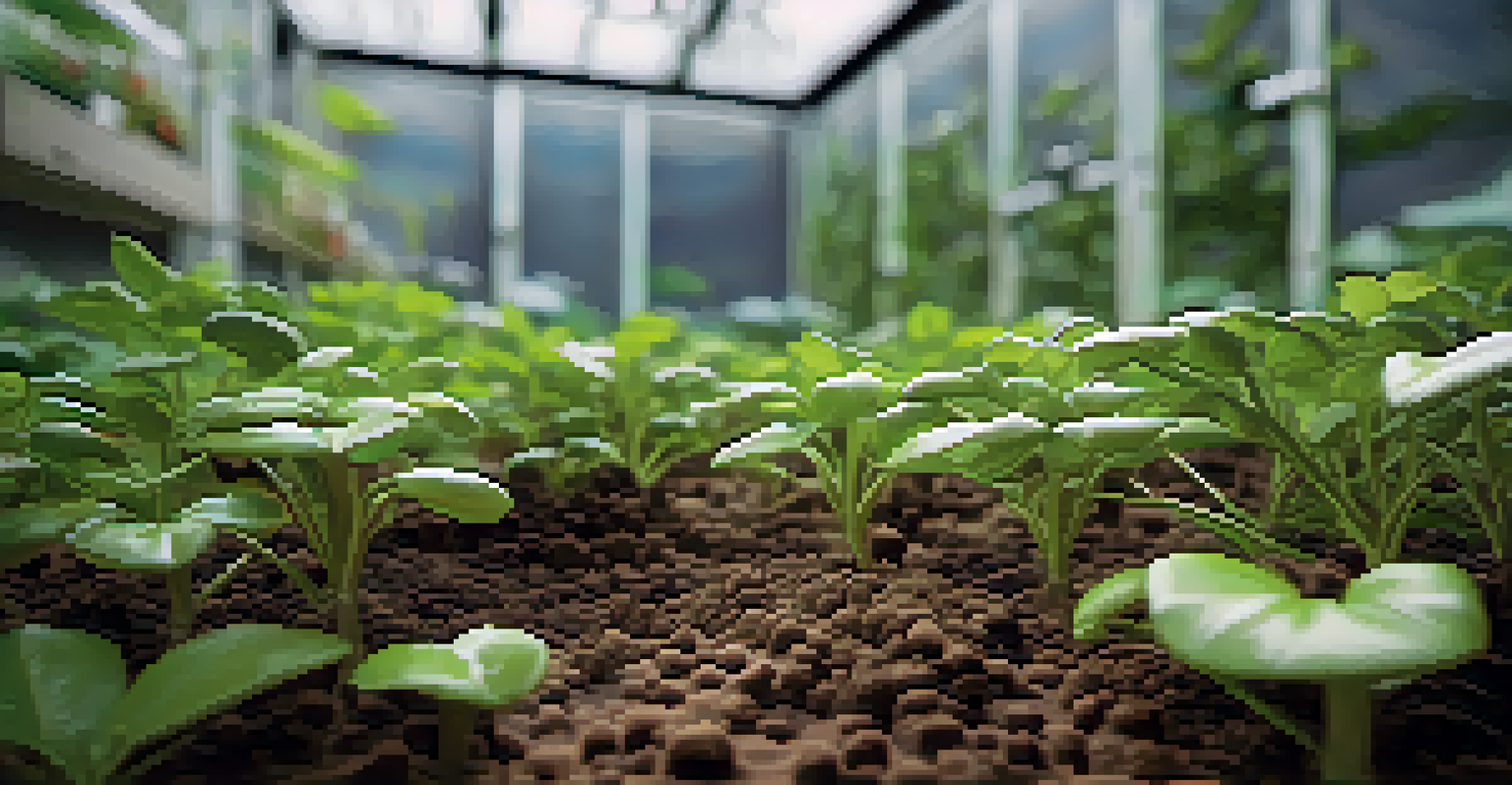 Close-up of soil moisture sensors in a hallucinogen cultivation site, surrounded by thriving plants and glistening water droplets.